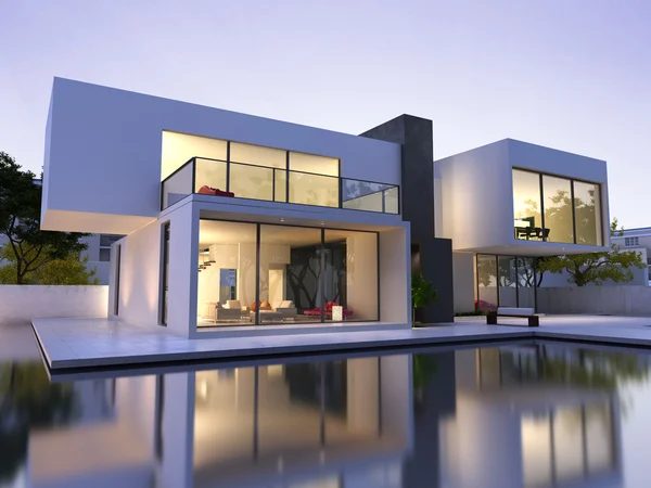 Chalet dos volúmenes conectados con estanque en El Campello