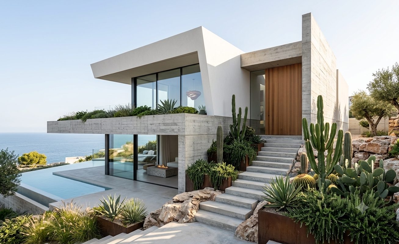 Vivienda premium en San Juan con hormigón visto, madera y piscina infinita al mar